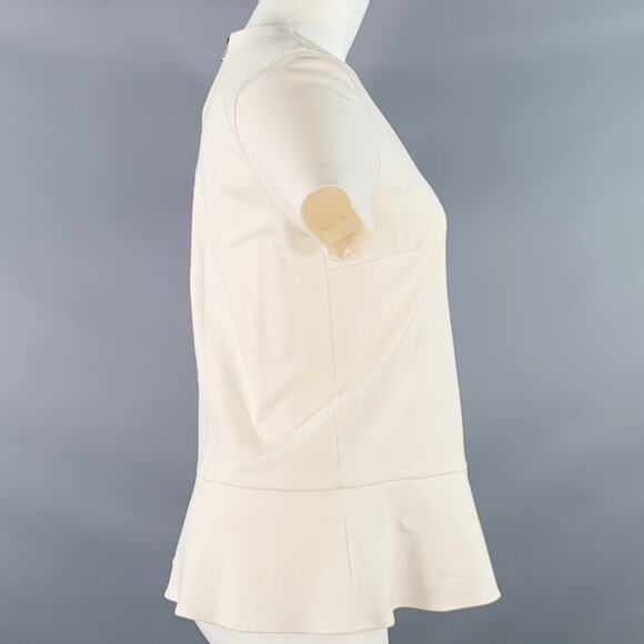 BRUNELLO CUCINELLI Size M Cream Cotton Blend Short Sleeve Peplum Casual Top - Picture 2 of 10